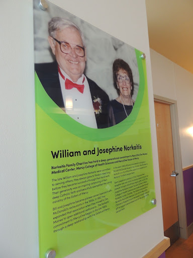 A new plaque hangs in the lobby of the MercyOne Children’s Hospital intensive care unit, which has been named after William and Jospehine Norkaitis.