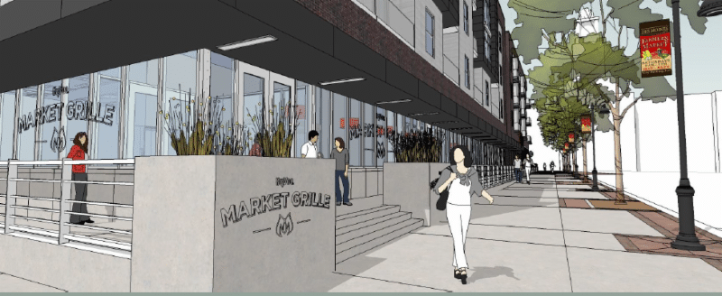 Origianl artist rendering of Hy-Vee Market Grille with canopy