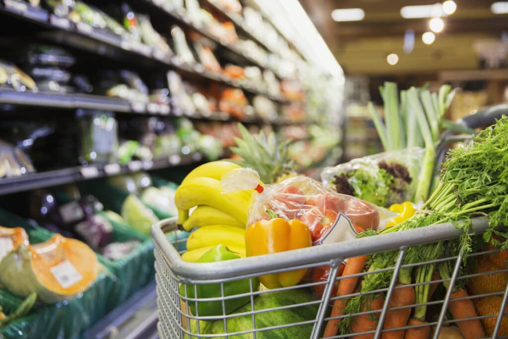 Grocery cart full of food